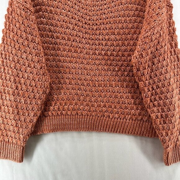 Dip Sweater Women Sz L V Neck Pullover Open Crochet Long Sleeve Preppy Sandstone - Picture 4 of 12